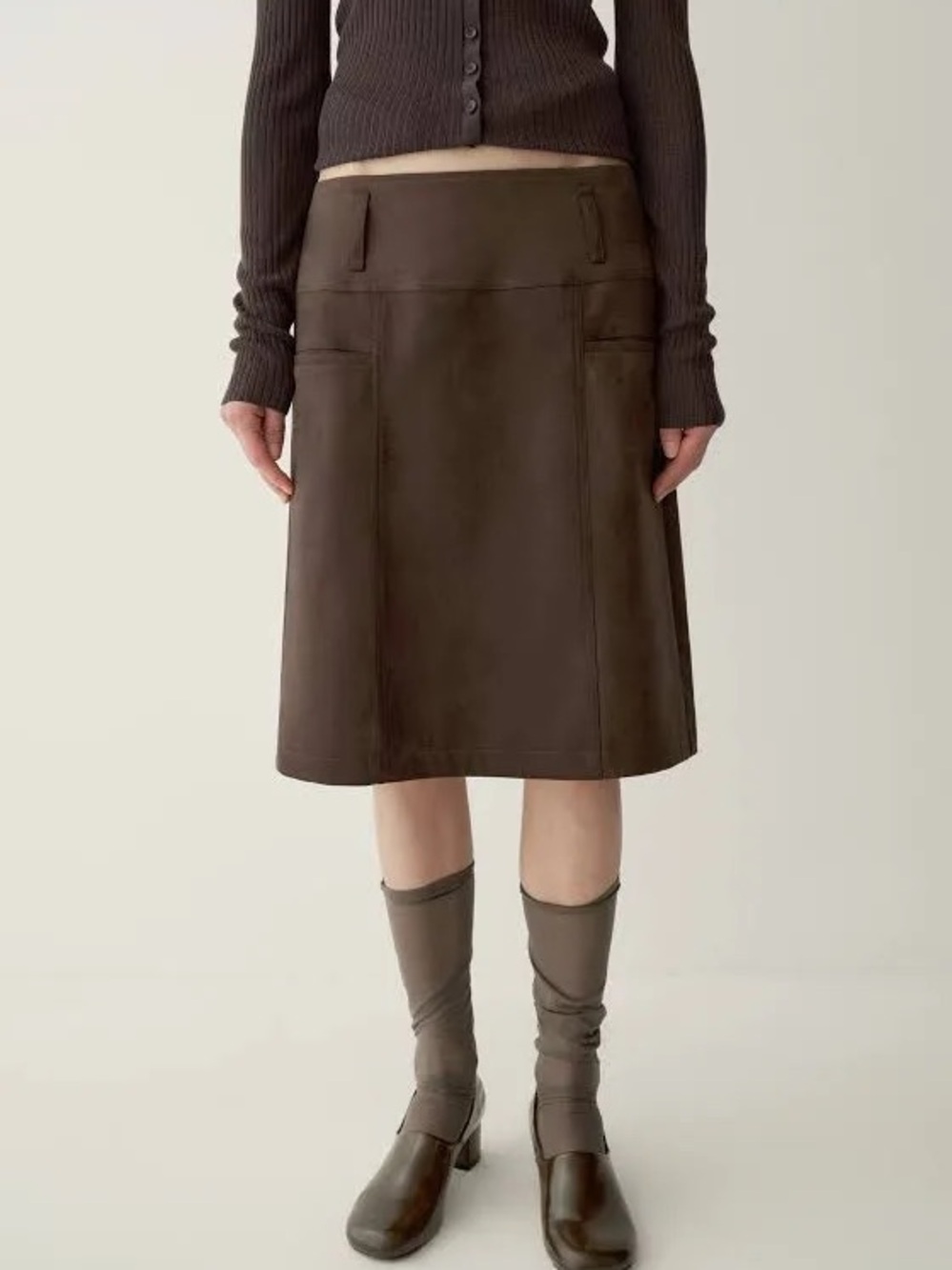 Women's Dark Brown Suede Pencil Skirt